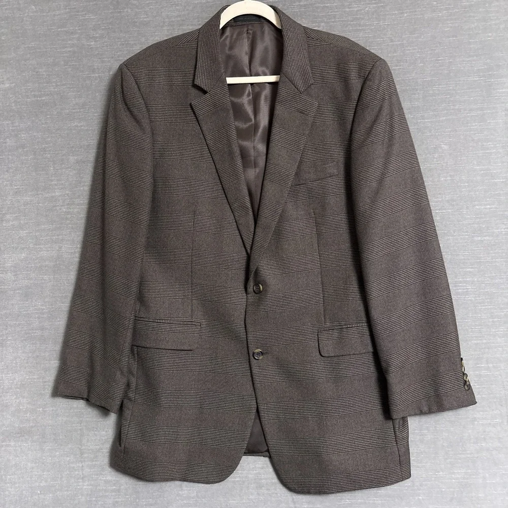 Andrew Fezza Sport Coat 44L Brown Glen Check Plaid Cary Blazer‎ Jacket Classic